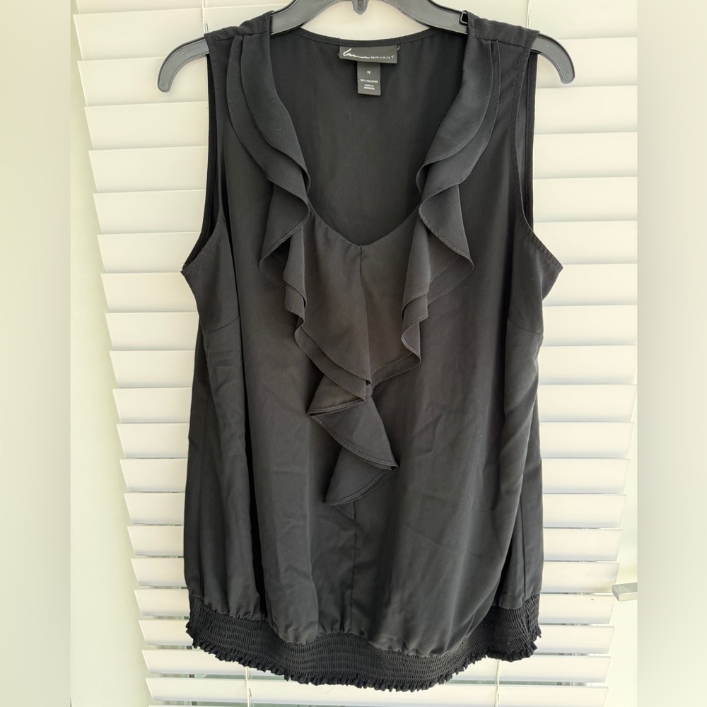 Lane Bryant Black Ruffle V-Neck Sleeveless Blouse